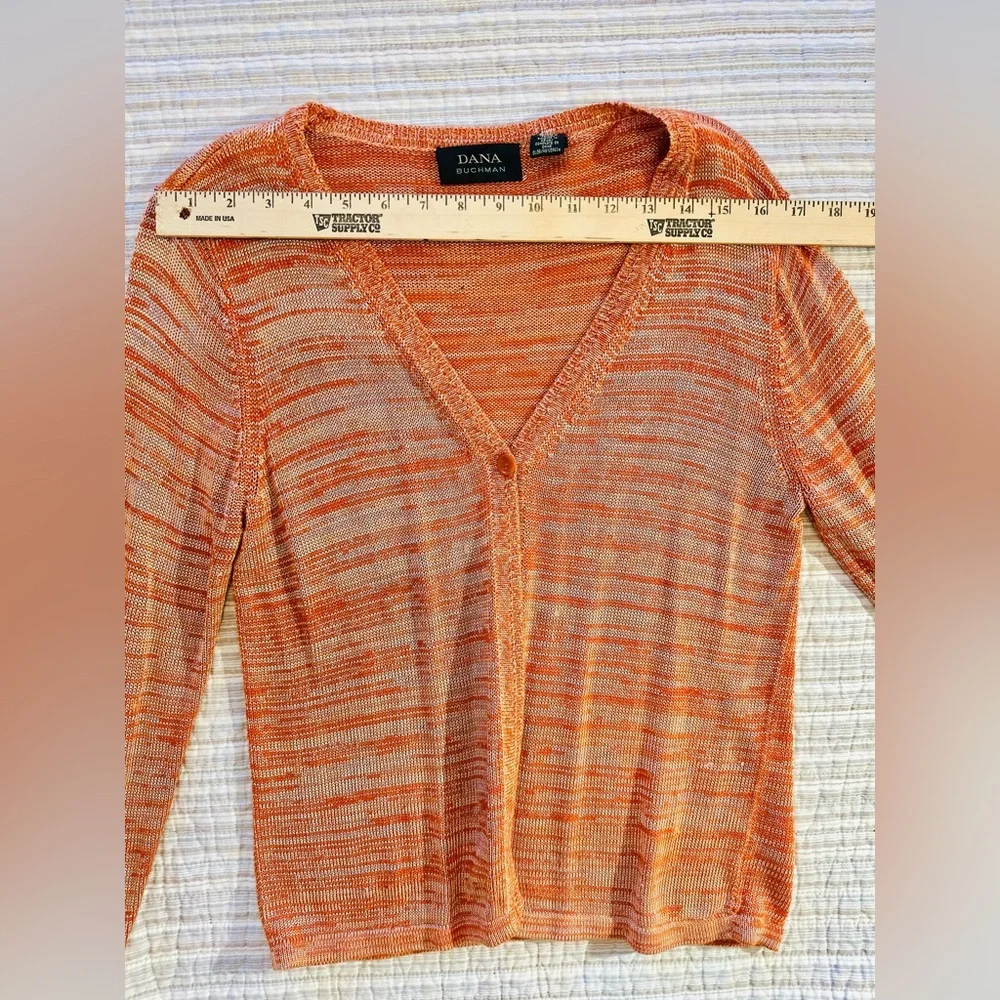 Dana Buchman Orange Cream Striped Knitted Cardigan, Size M - Picture 3 of 8